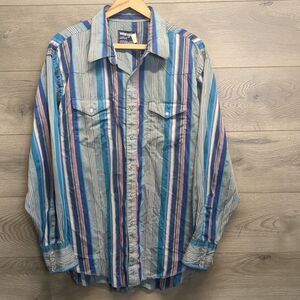Wrangler Cowboy Cut Striped Button Shirt Men's Size XL